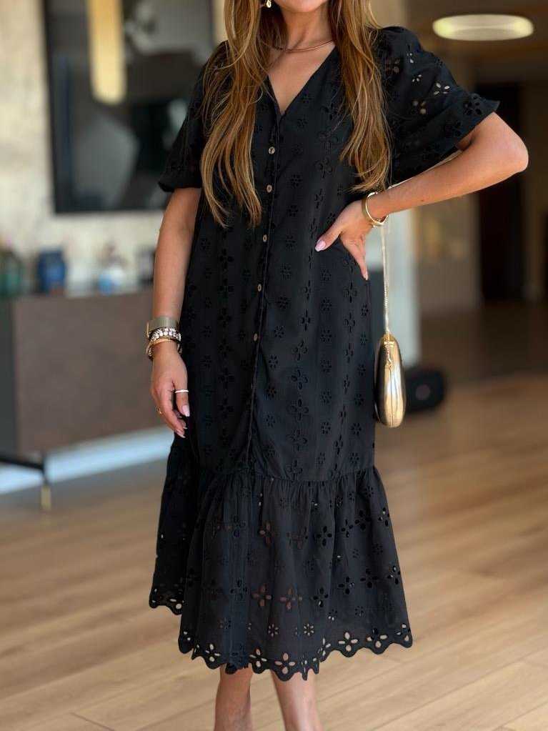 Button Front Lined Lace Dress