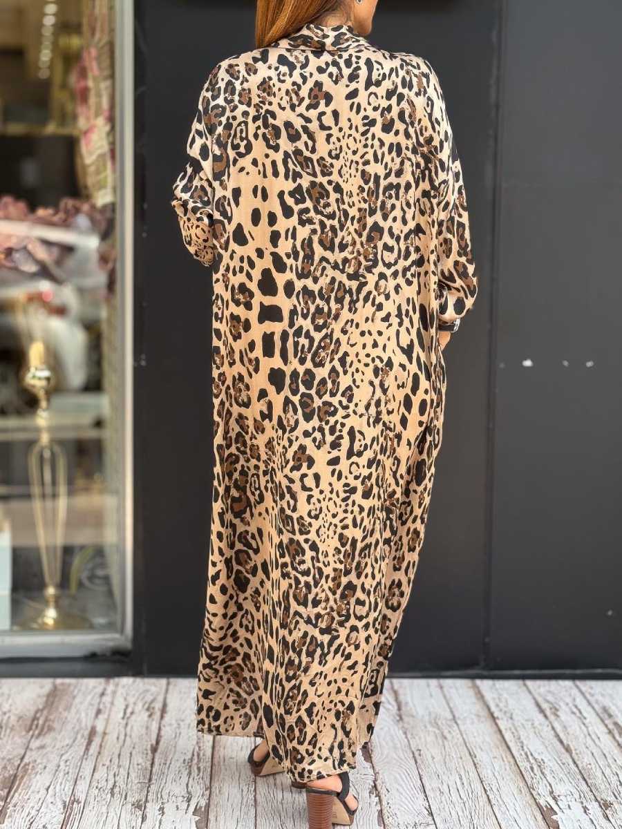 Leopard Print Satin Shirt Dress
