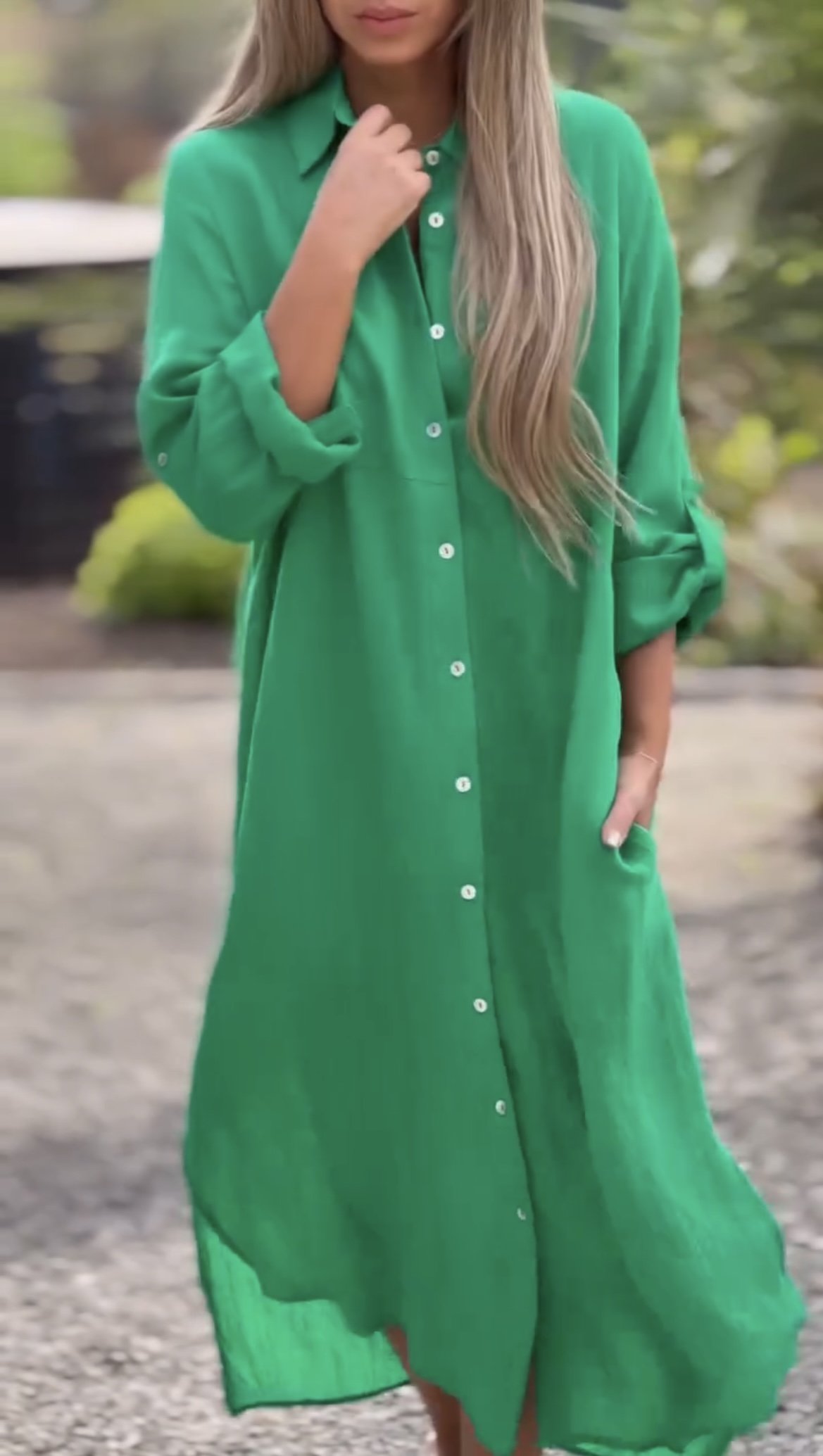 Women's Casual Solid Color Button Linen Shirt Dress
