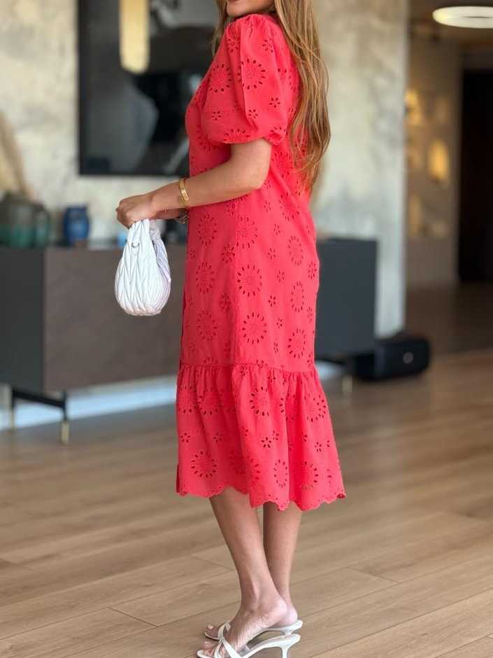 Button Front Lined Lace Dress