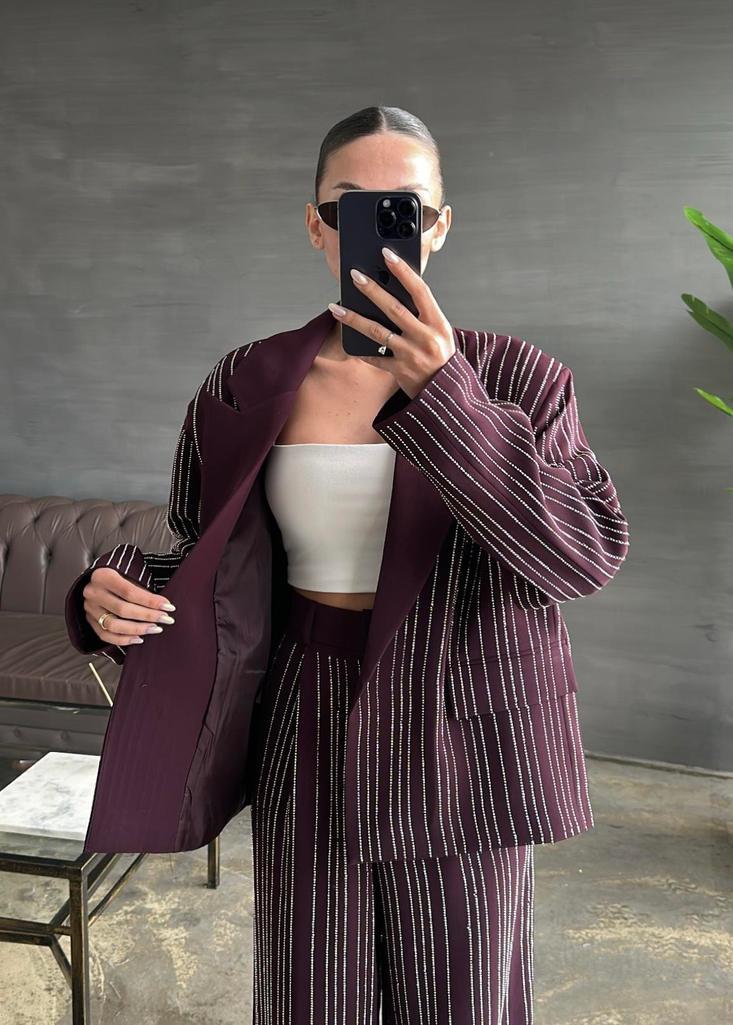 Premium Stoned Blazer and Trousers Two-Piece Set