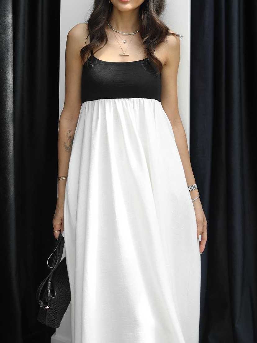 Beige Patchwork Linen Long Dress
