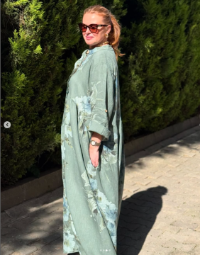 Floral Button Long Sleeve Linen Dress