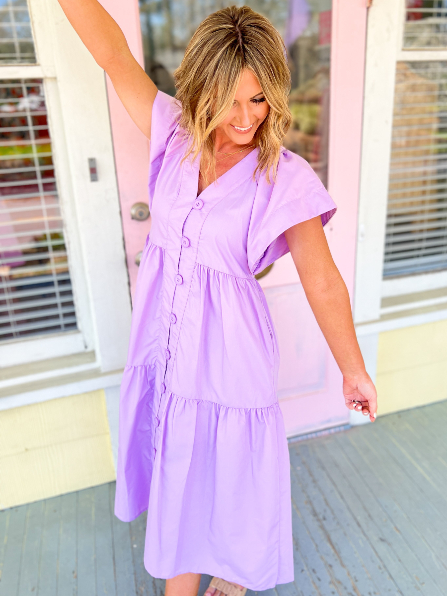 Puff Sleeve Cotton Midi Dress
