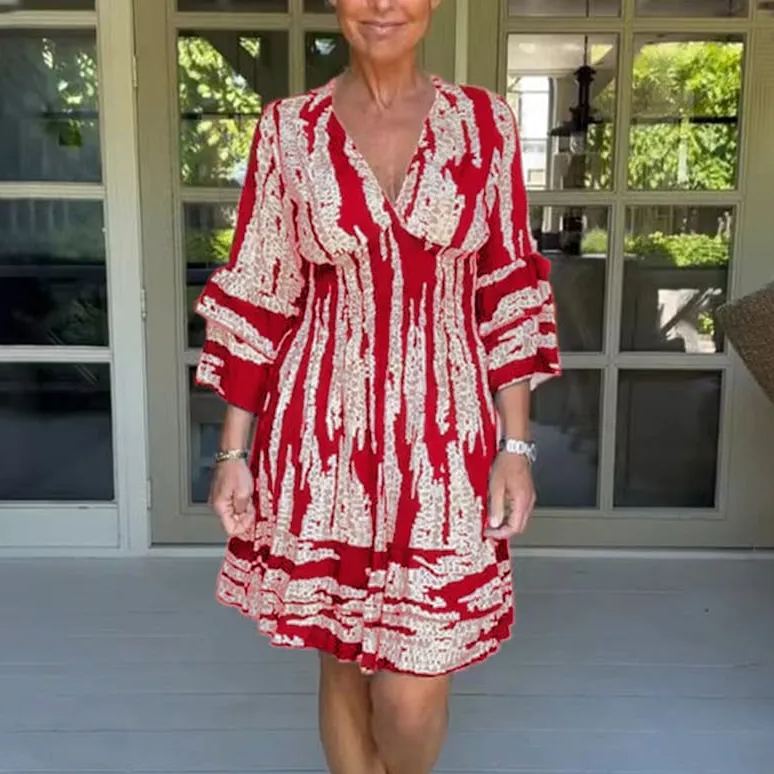 V neck three quarter sleeve dress