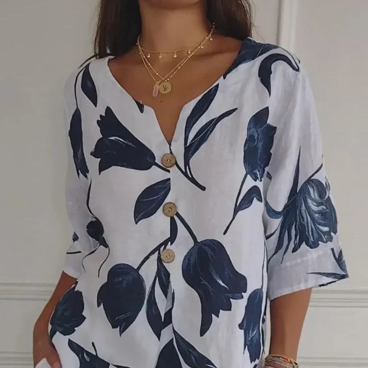 Printed V-neck Tunic Top