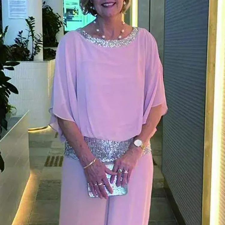 Sequined colorblock elegant two-piece set