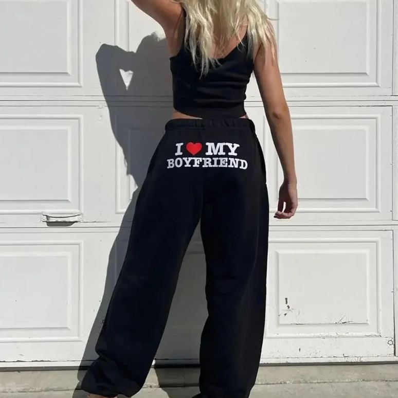 I Love My BF/GF with Heart Pattern Pants Valentine's Day Gift for Lover