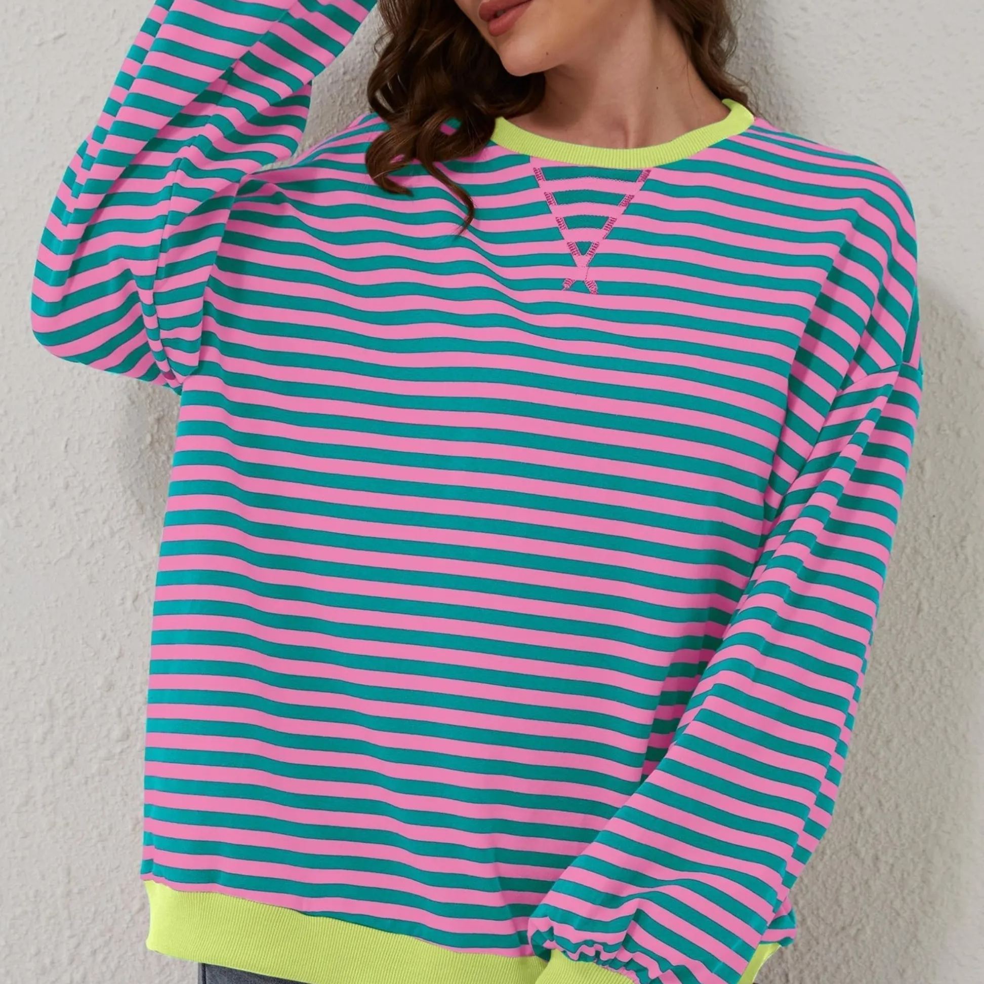 WOMEN'S OVERSIZED STRIPED LONG SLEEVE PULLOVER
