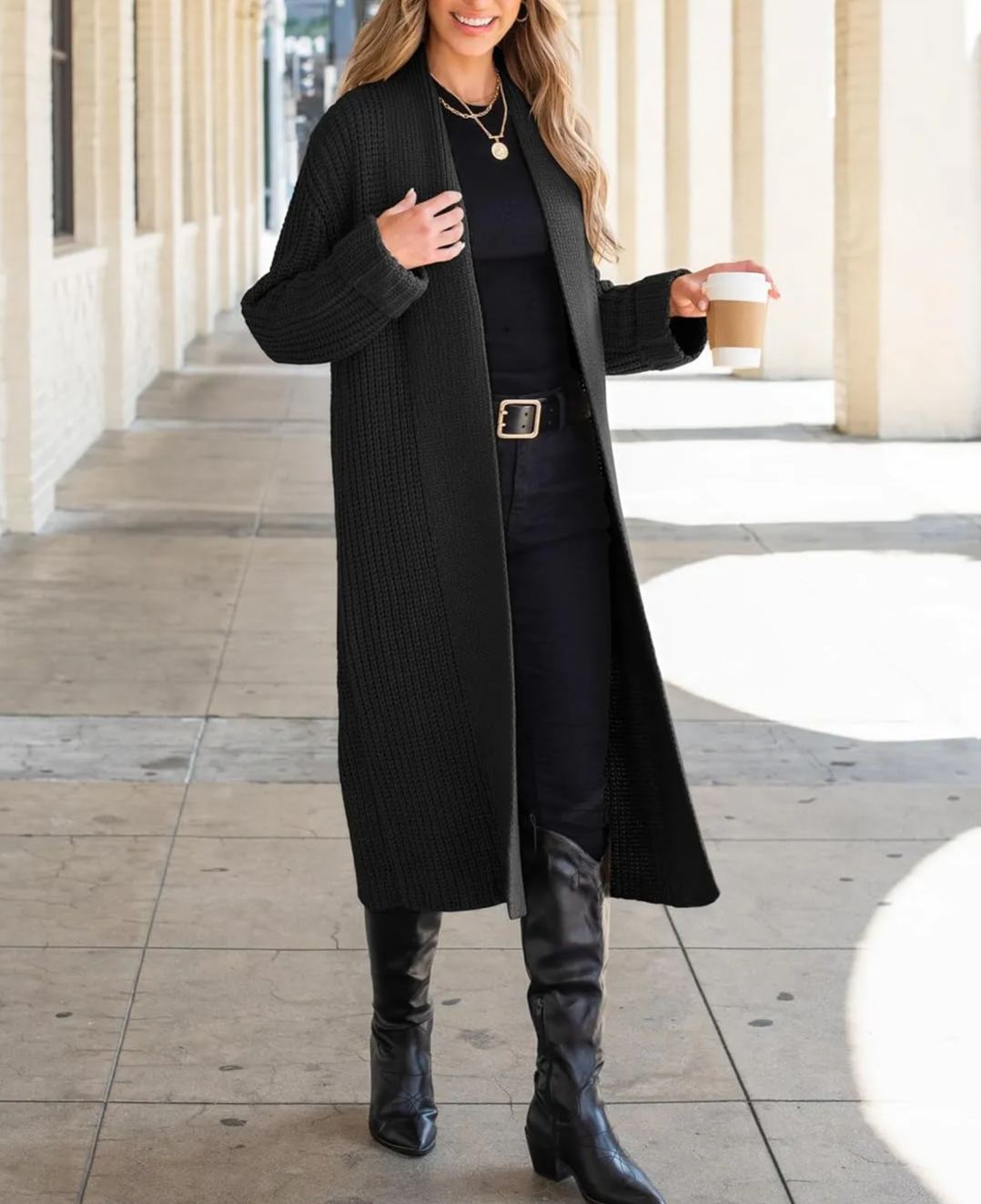 Knitted cardigan long coat