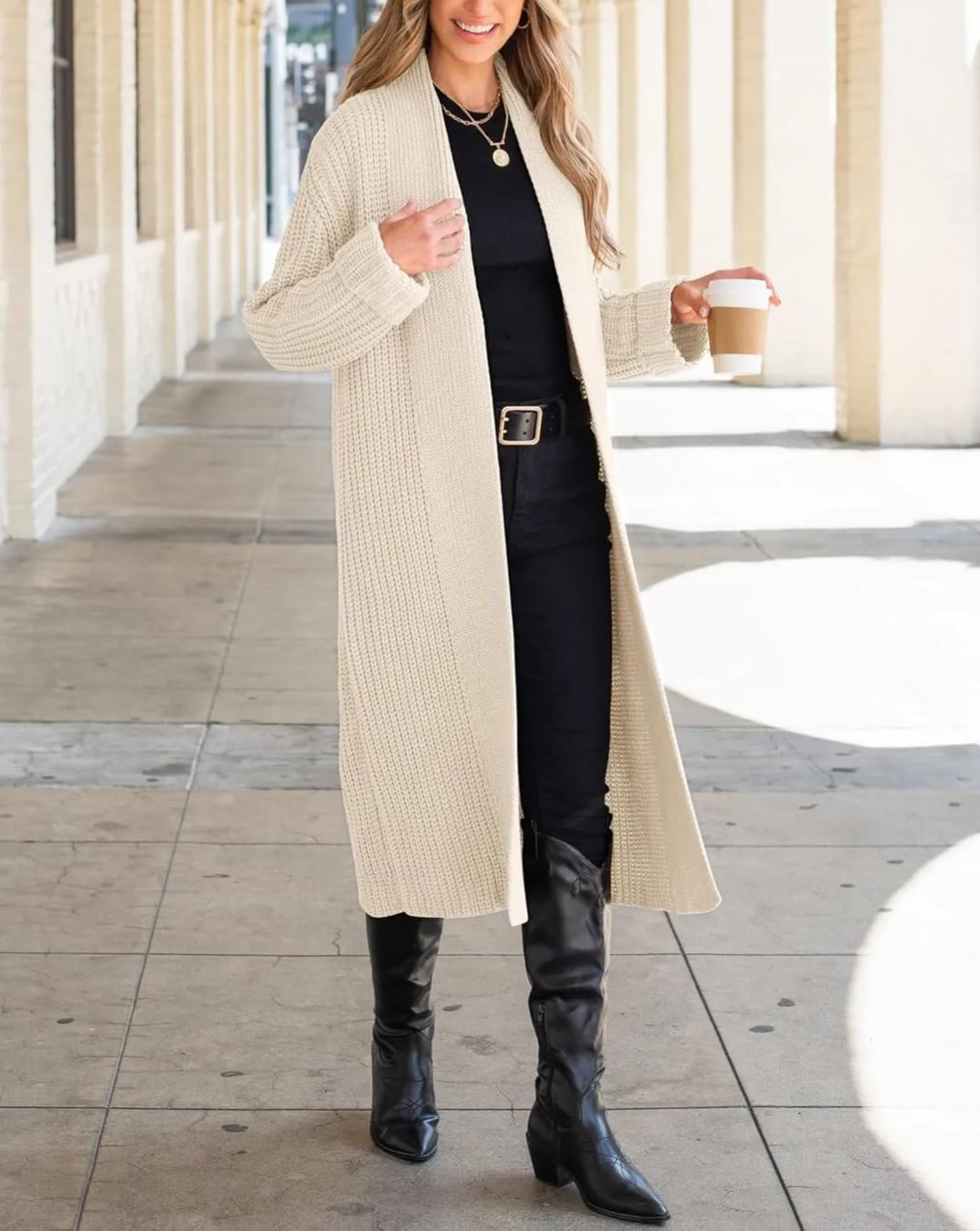 Knitted cardigan long coat