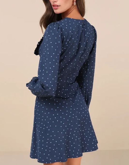 Dark Blue Polka Dot Mini Dress