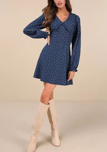 Dark Blue Polka Dot Mini Dress