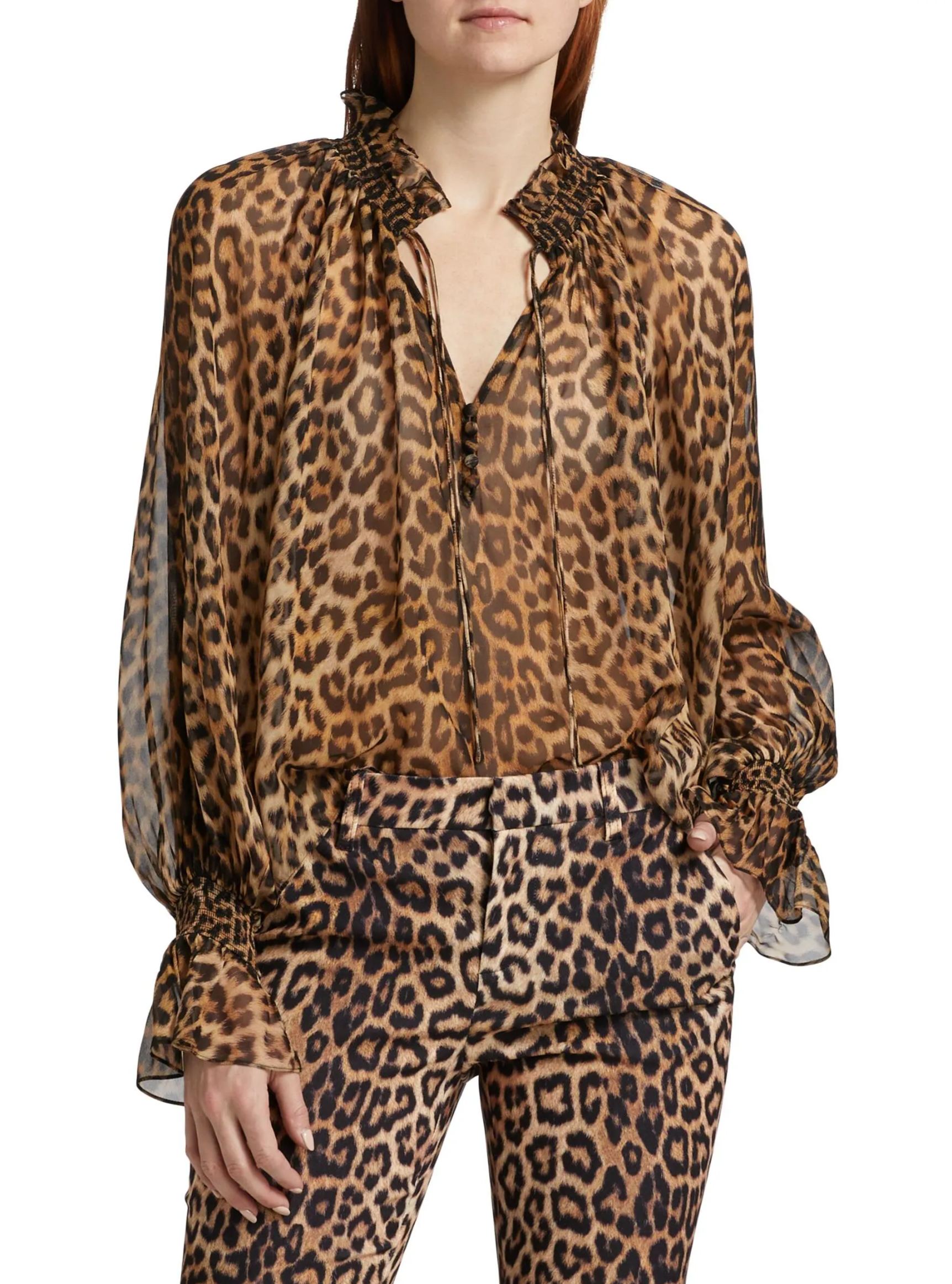 Leopard Print V Neck Shirt