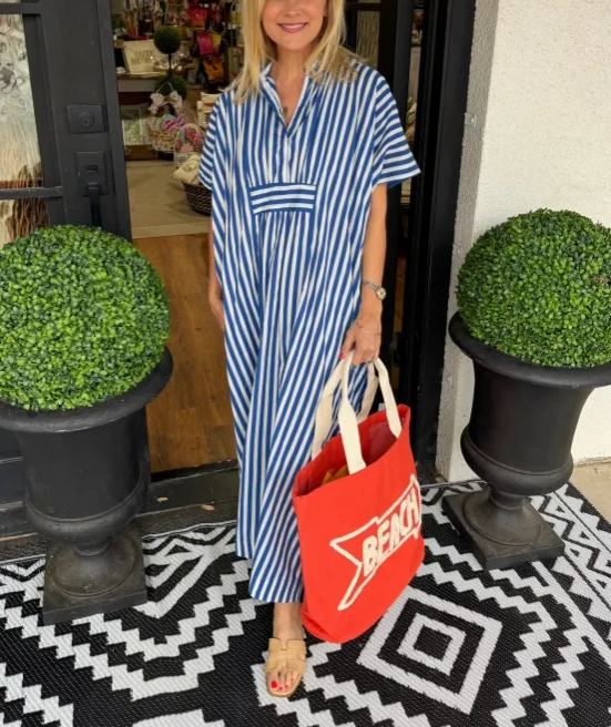 Women's V Neck Striped Shirt Dress (Buy 2 Free Shipping)