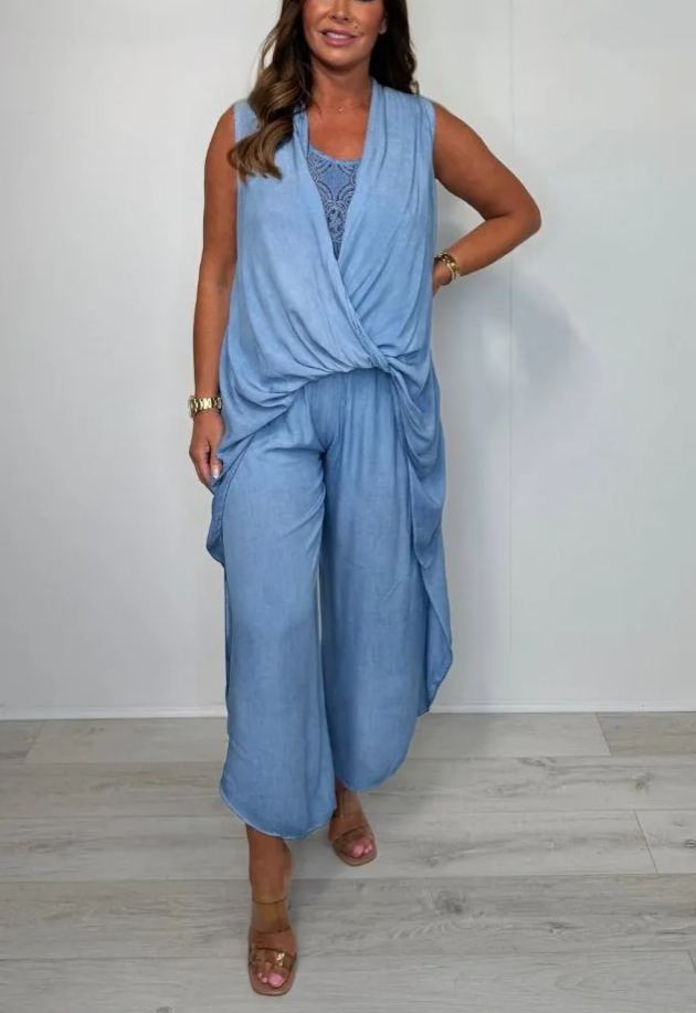 Lace Detail Cross Over Harem Trouser Co-ord