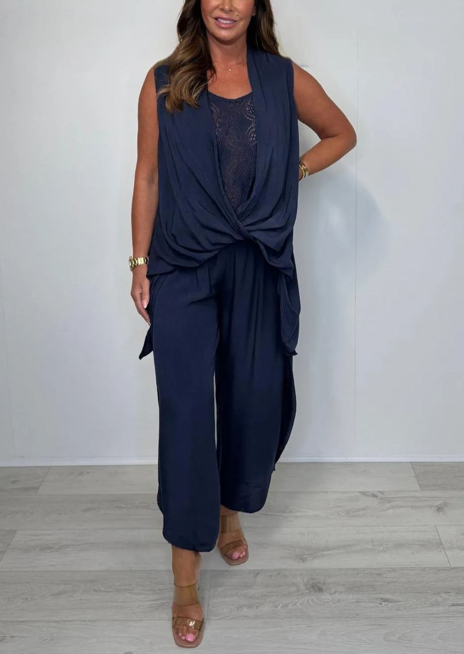 Lace Detail Cross Over Harem Trouser Co-ord
