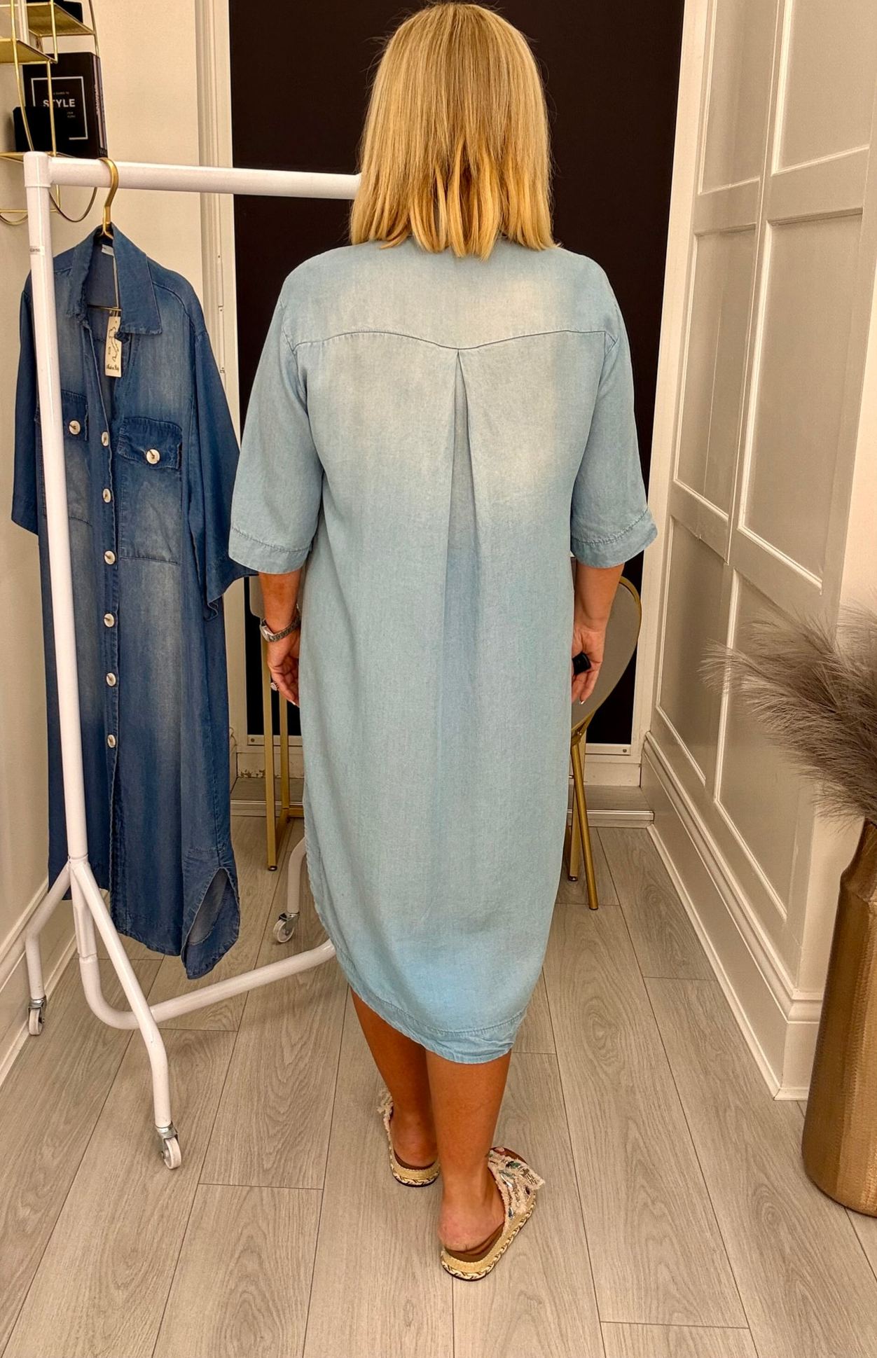 Denim Button Front Loose Fit Maxi Shirt Dress