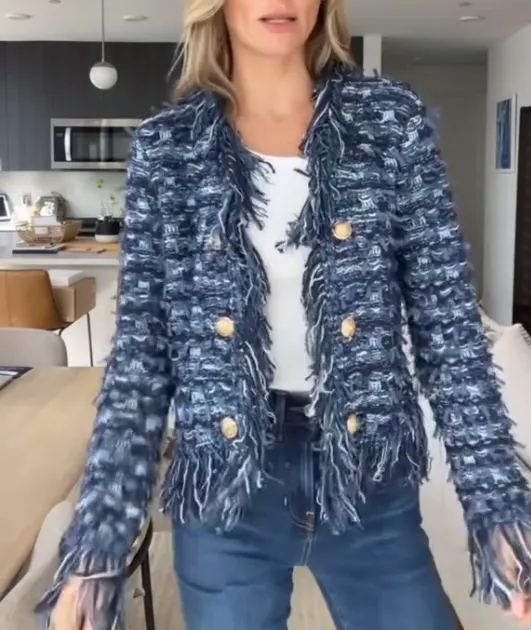 Women's fringed button-down jacket