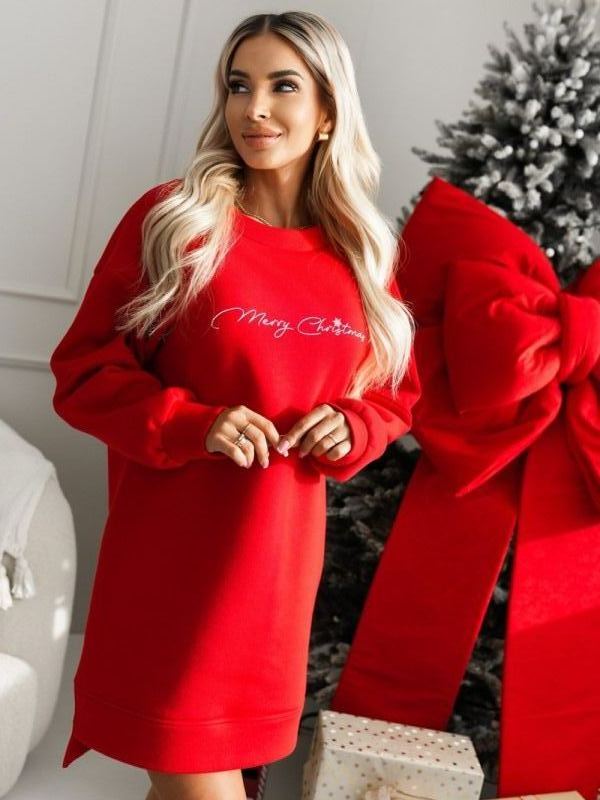 Women Round Neck Printed Letter Casual Dress