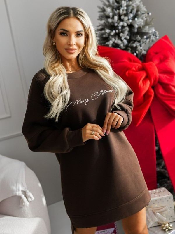Women Round Neck Printed Letter Casual Dress