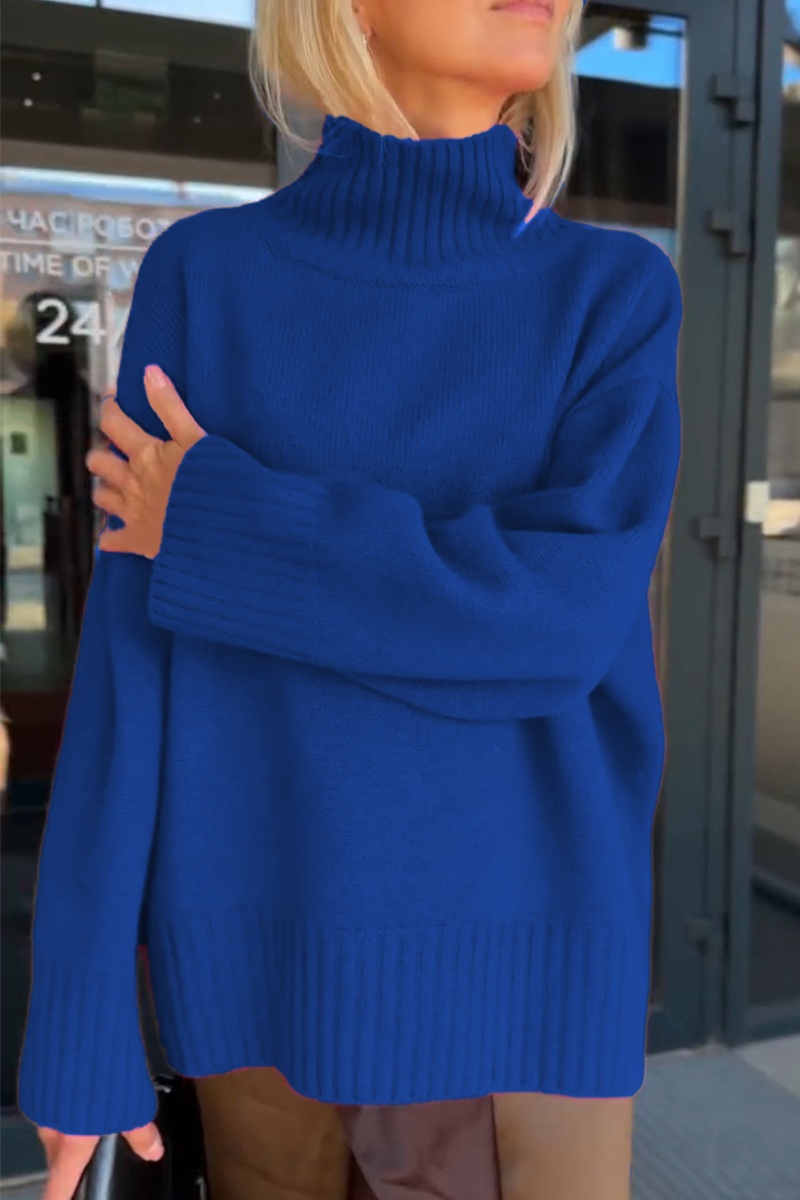 Women Turtleneck Knitted Solid Color Casual Sweater