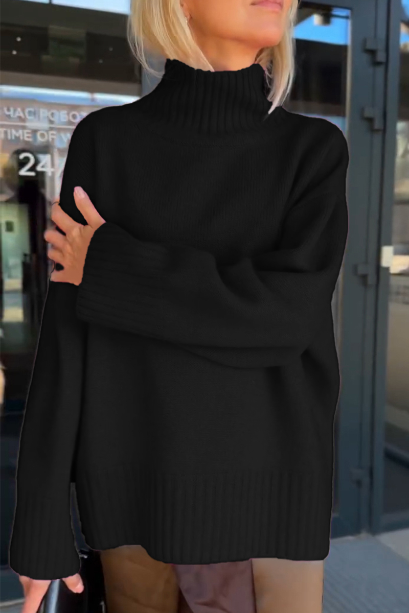 Women Turtleneck Knitted Solid Color Casual Sweater
