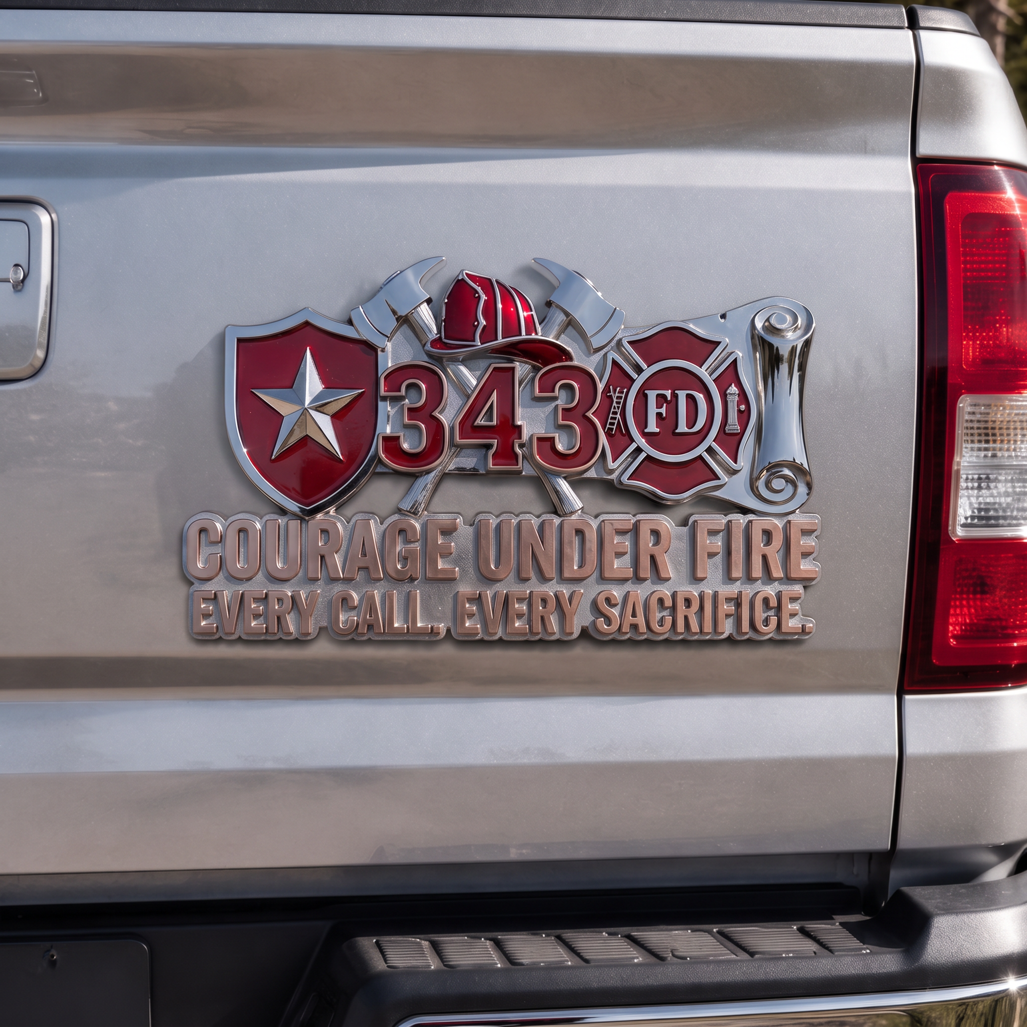 Firefighter Courage Under Fire 3D Car Sticker | Premium Metal Badge Style Decal
