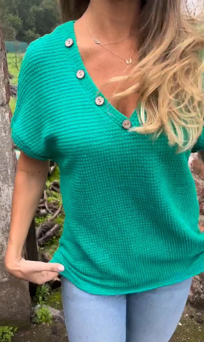 Knitted Cotton and Linen V-neck Top