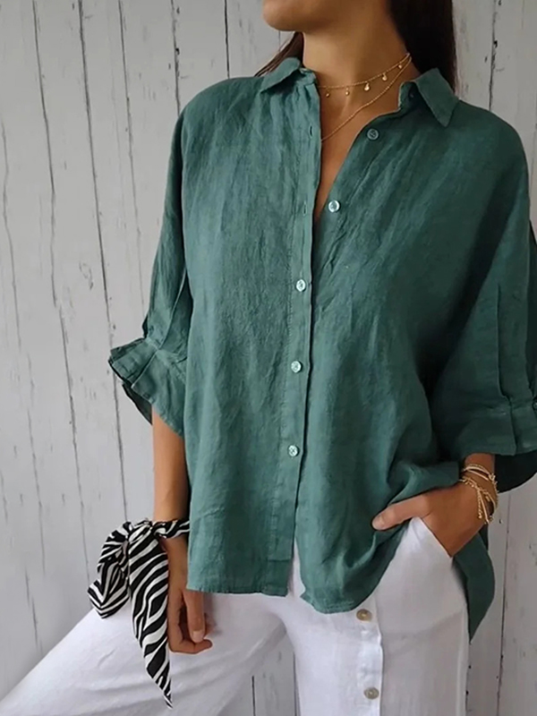 Cotton and Linen Tie Back Design Shirt