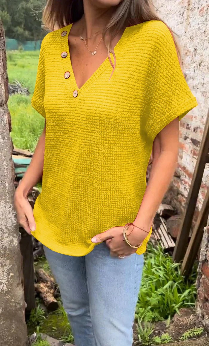 Knitted Cotton and Linen V-neck Top