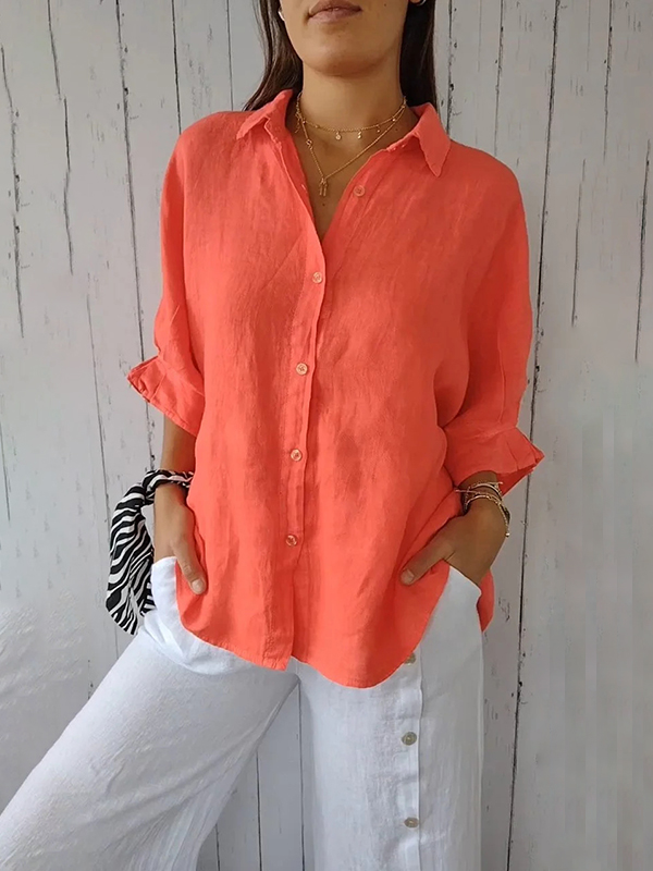 Cotton and Linen Tie Back Design Shirt