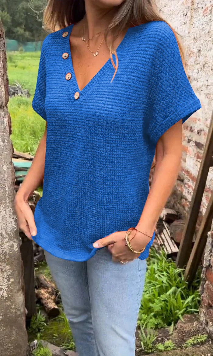 Knitted Cotton and Linen V-neck Top