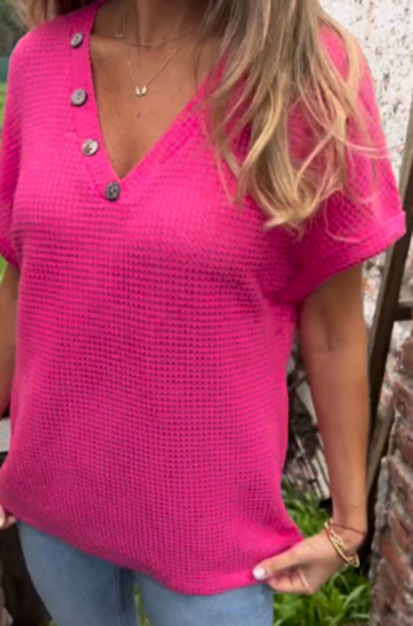 Knitted Cotton and Linen V-neck Top