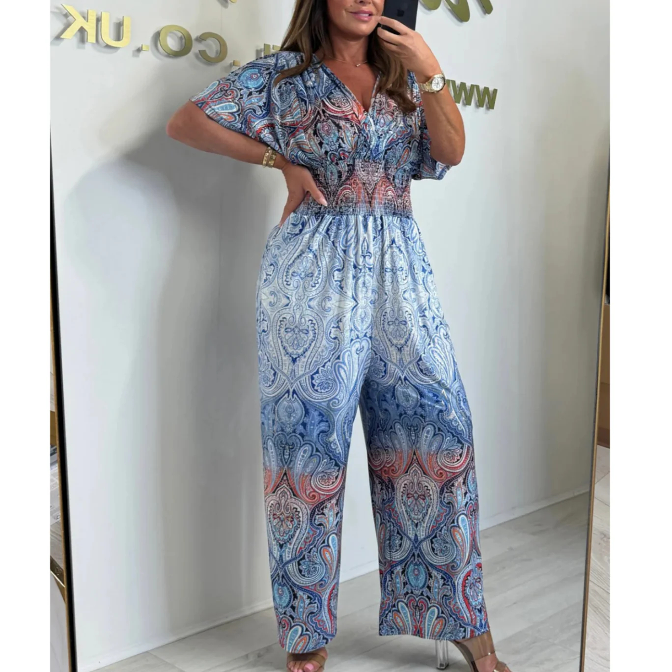🌷 Summer Hot Sale 50% Off 🩵 Bohemian Print Wide Leg Jumpsuit