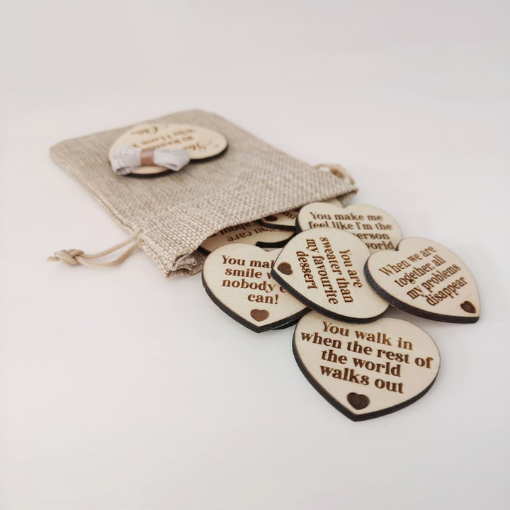 Wooden Friendship Gifts🎁-10 Reasons Why You Are My Bestie Jute Bag With Hearts🧡