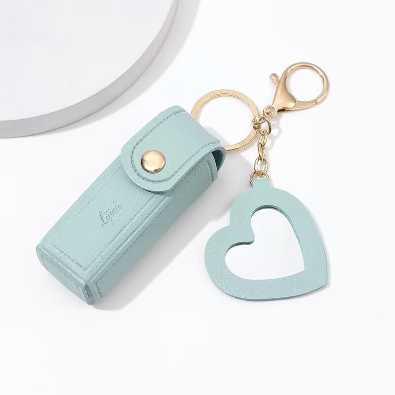 💖Soft Leather Portable Lipstick Case Holder Keychain💄