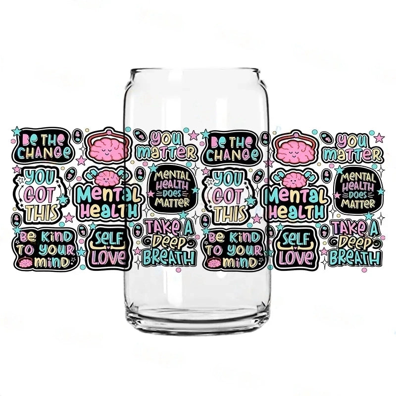 😃Stickers for Daily Affirmation Glass Mug—A Mental Health Gift for Your Best Friend💞🎁