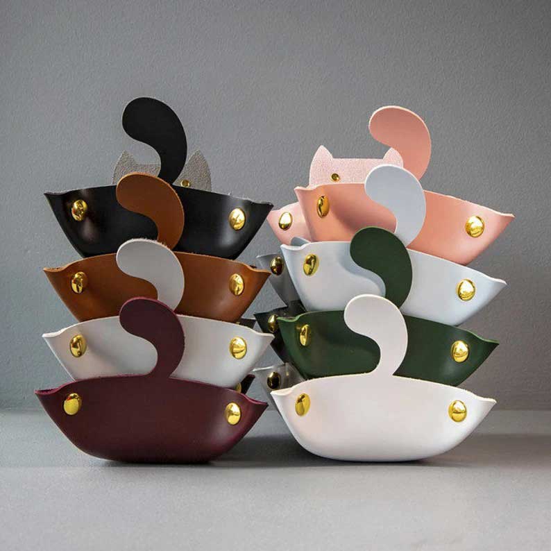 Cat Leather Storage Tray/Dice Tray