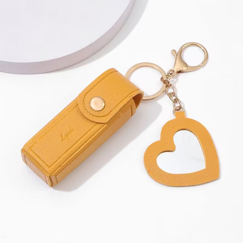💖Soft Leather Portable Lipstick Case Holder Keychain💄