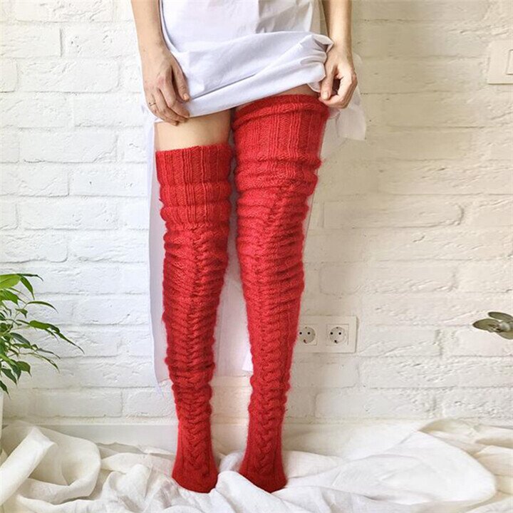 Warm Over Knee Extra Long Knitted Socks-Pink Laura