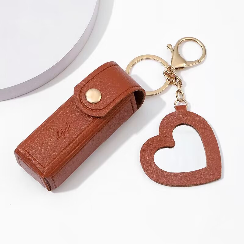 💖Soft Leather Portable Lipstick Case Holder Keychain💄