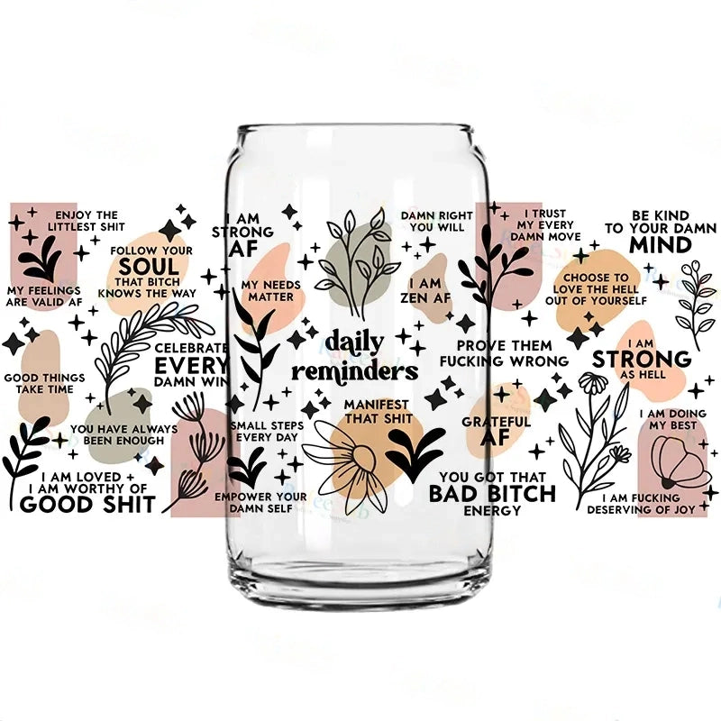 😃Stickers for Daily Affirmation Glass Mug—A Mental Health Gift for Your Best Friend💞🎁