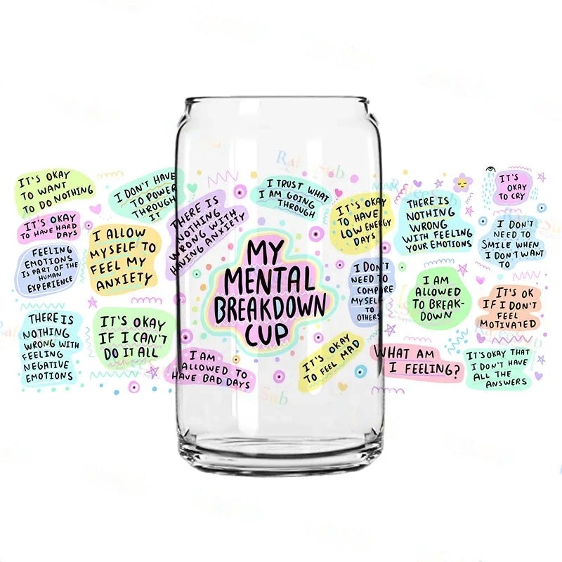 😃Stickers for Daily Affirmation Glass Mug—A Mental Health Gift for Your Best Friend💞🎁
