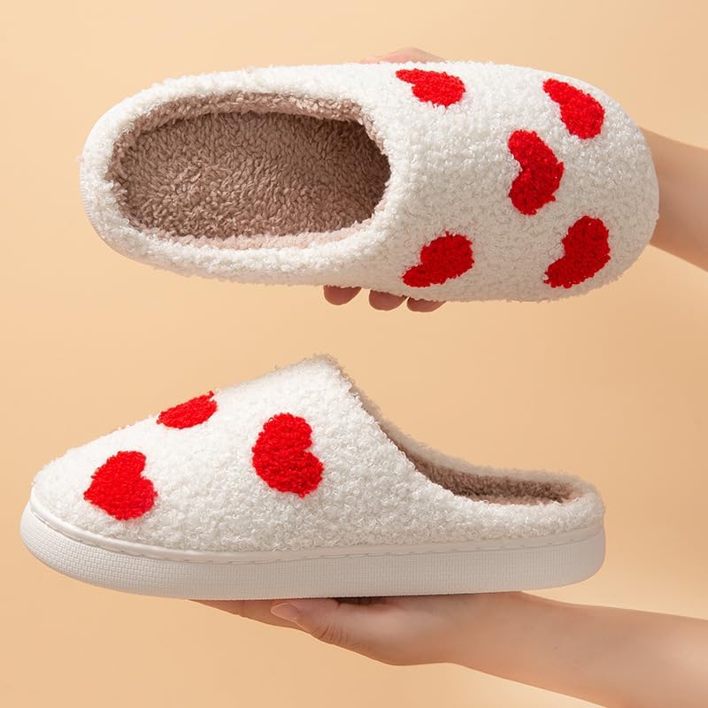 Valentine's Day Gifts💖Cute Fuzzy Love Heart Slippers, Slip-On House Shoes for Indoor