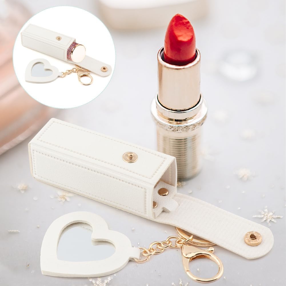 💖Soft Leather Portable Lipstick Case Holder Keychain💄