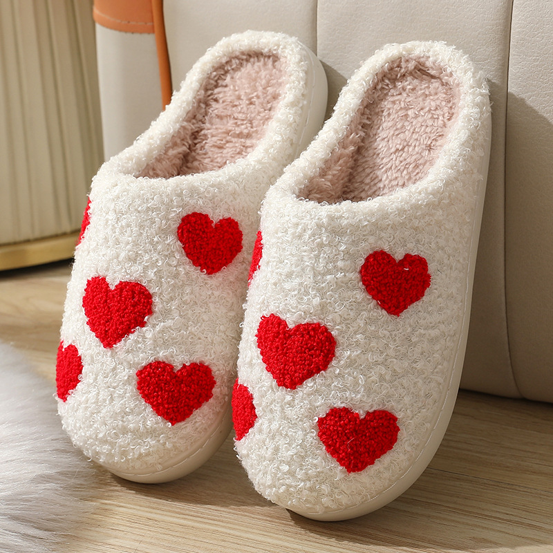 Valentine's Day Gifts💖Cute Fuzzy Love Heart Slippers, Slip-On House Shoes for Indoor
