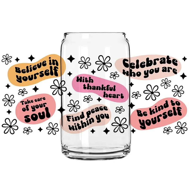 😃Stickers for Daily Affirmation Glass Mug—A Mental Health Gift for Your Best Friend💞🎁