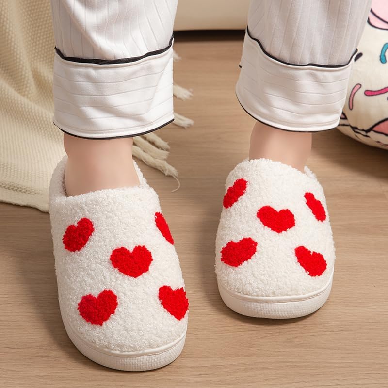Valentine's Day Gifts💖Cute Fuzzy Love Heart Slippers, Slip-On House Shoes for Indoor