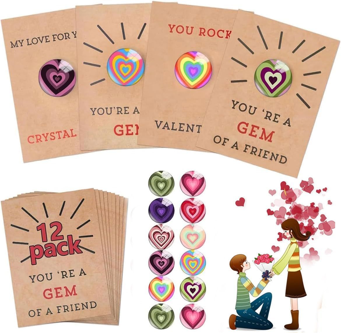 12PCs Cards with Heart-Shape-Valentines Gifts for Kids